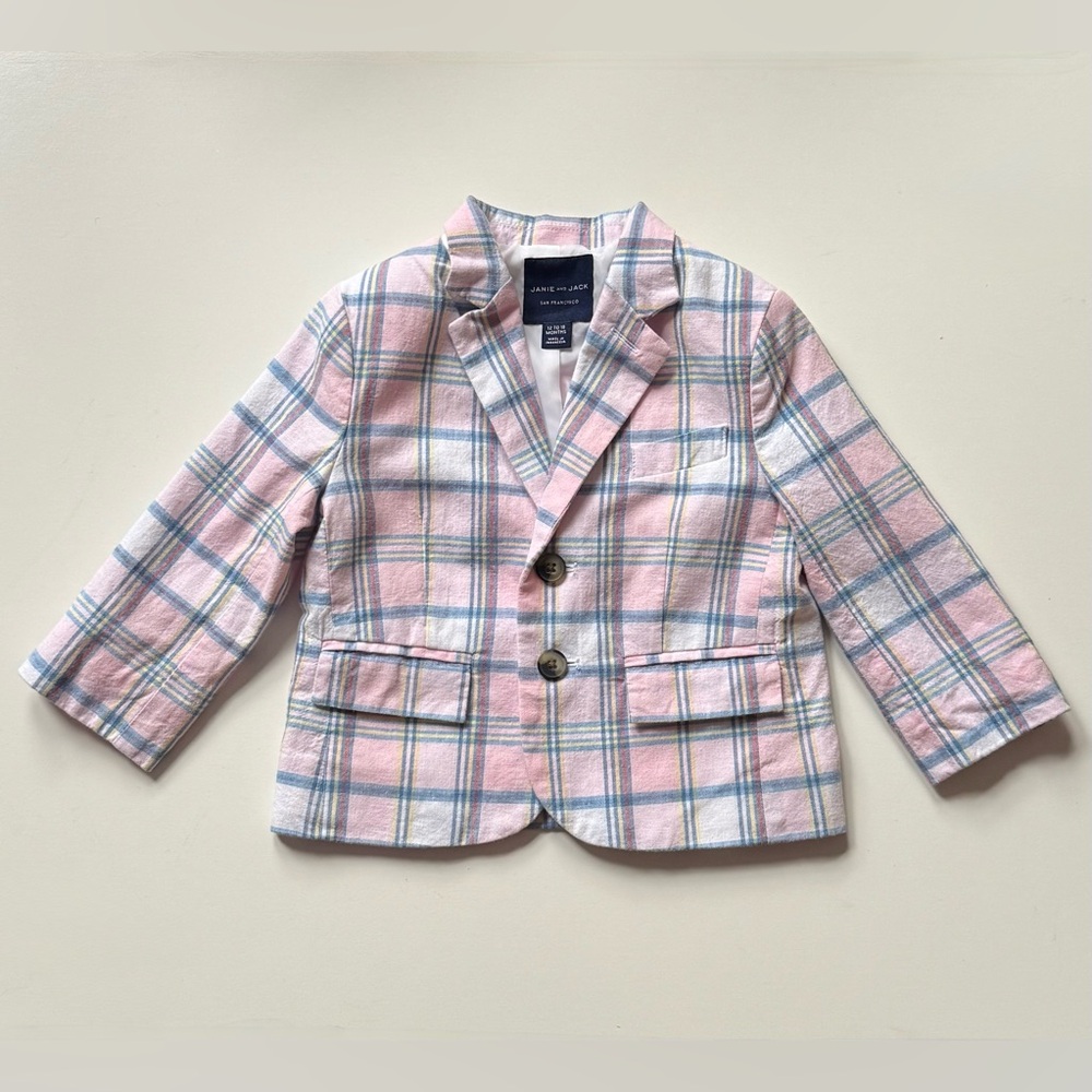Janie and Jack Boys Blue Sky Plaid Linen Blazer for Easter - Size 12-18M